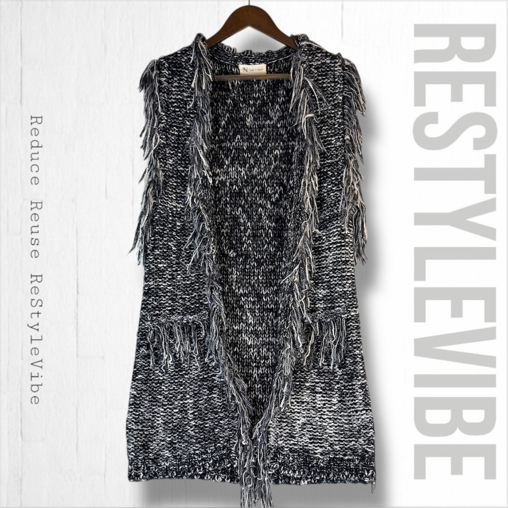 FAITH + LINEN Women’s Size S/M Sweater Cardigan Vest Tunic Length Fringe